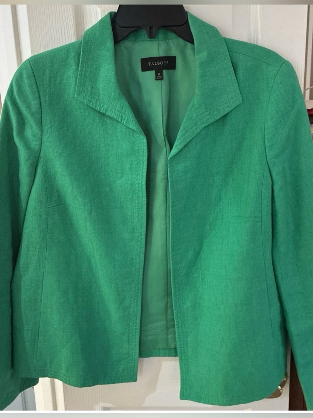 Talbots Emerald Green Linen-Blend Open Blazer
